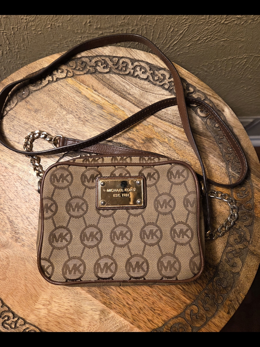 Michael Kors Beige Brown MK Logo Crossbody Bag